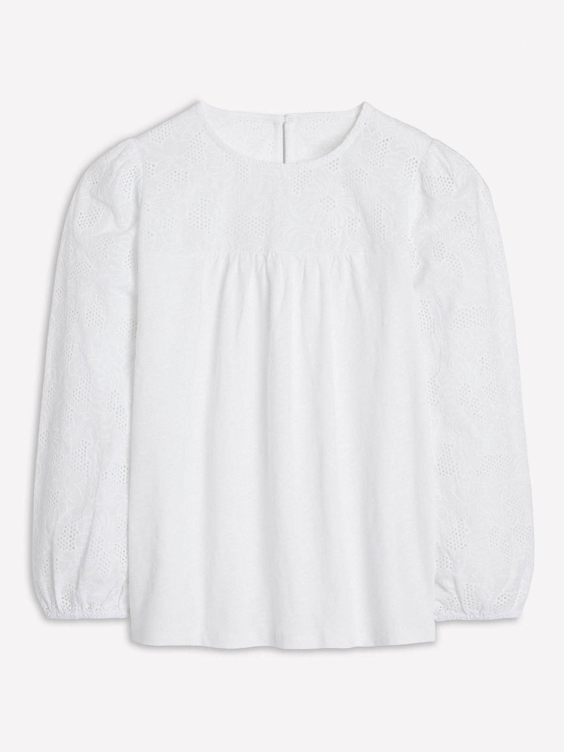Product image 5 of 5, which shows Boden May Broderie Frill Top, White, 10