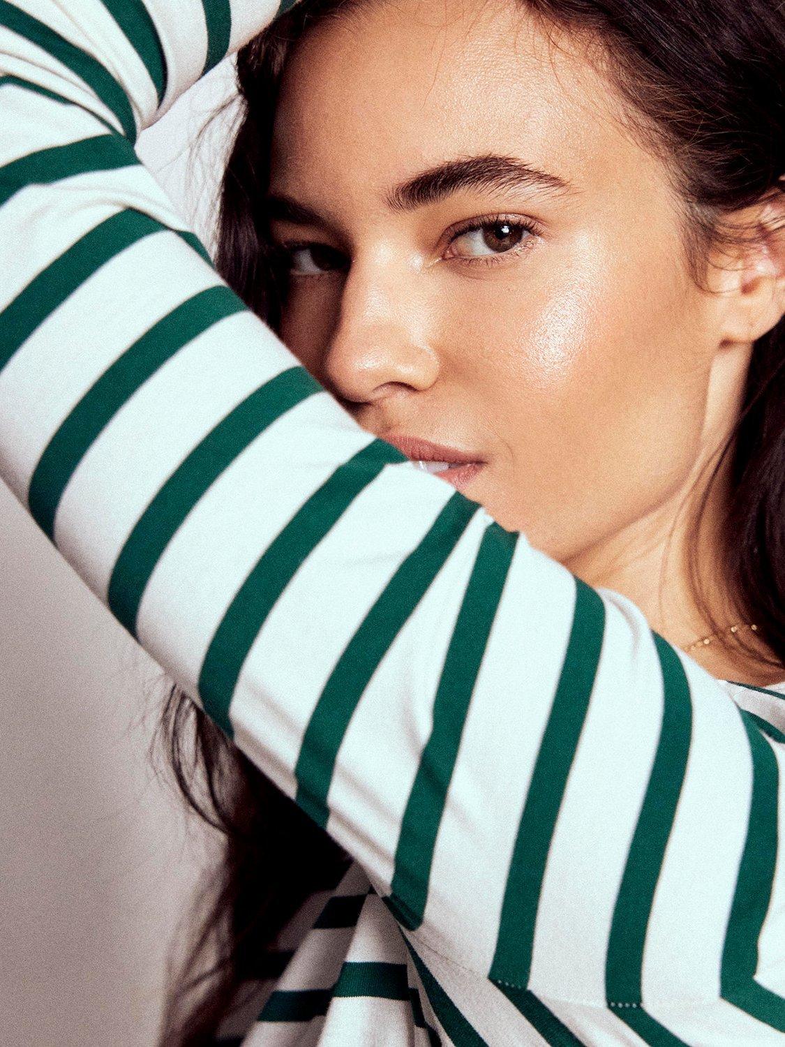 Product image 2 of 4, which shows Boden Olivia Breton Stripe Top, Emerald Night/Multi, 8