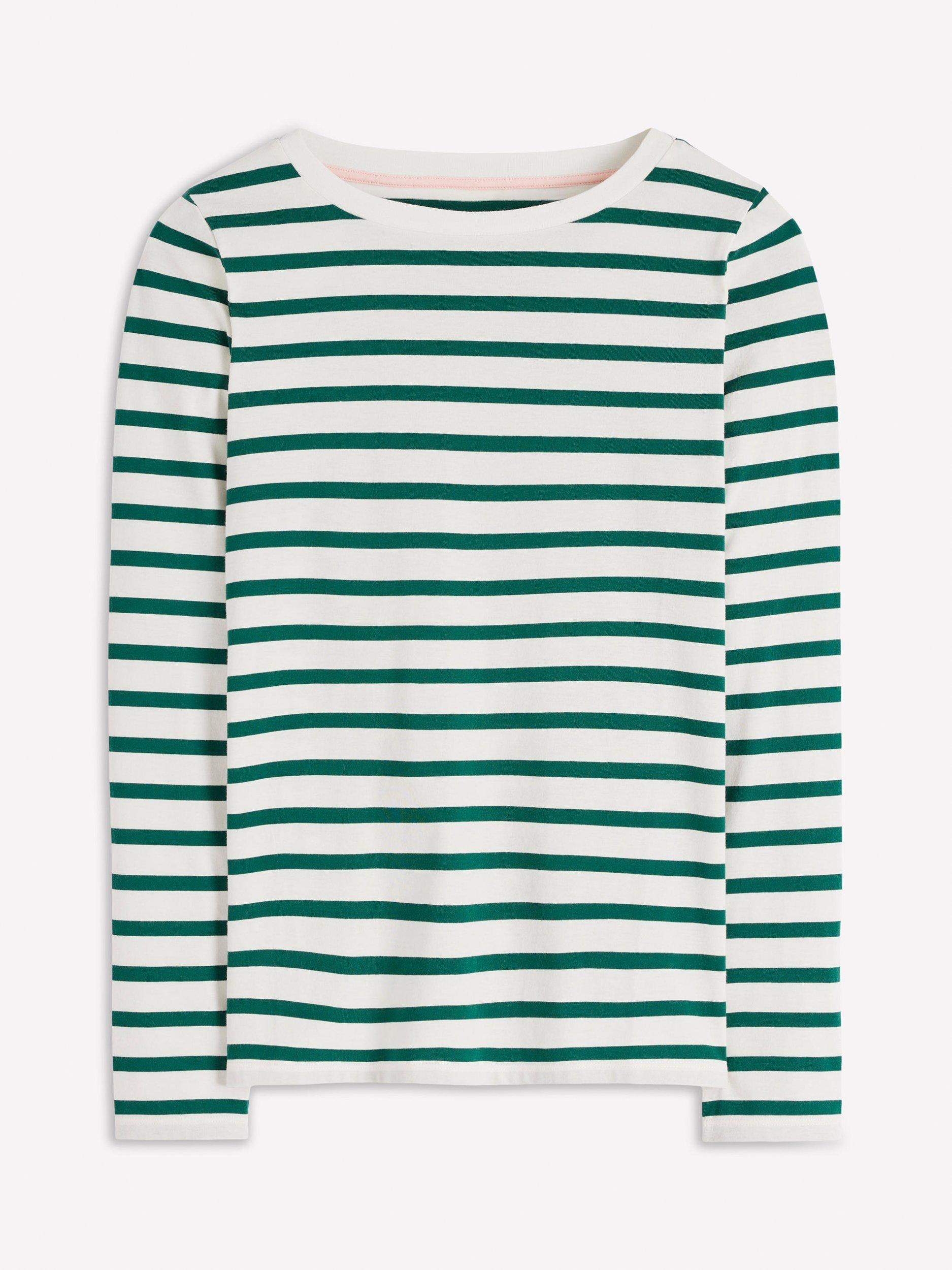 Product image 4 of 4, which shows Boden Olivia Breton Stripe Top, Emerald Night/Multi, 8