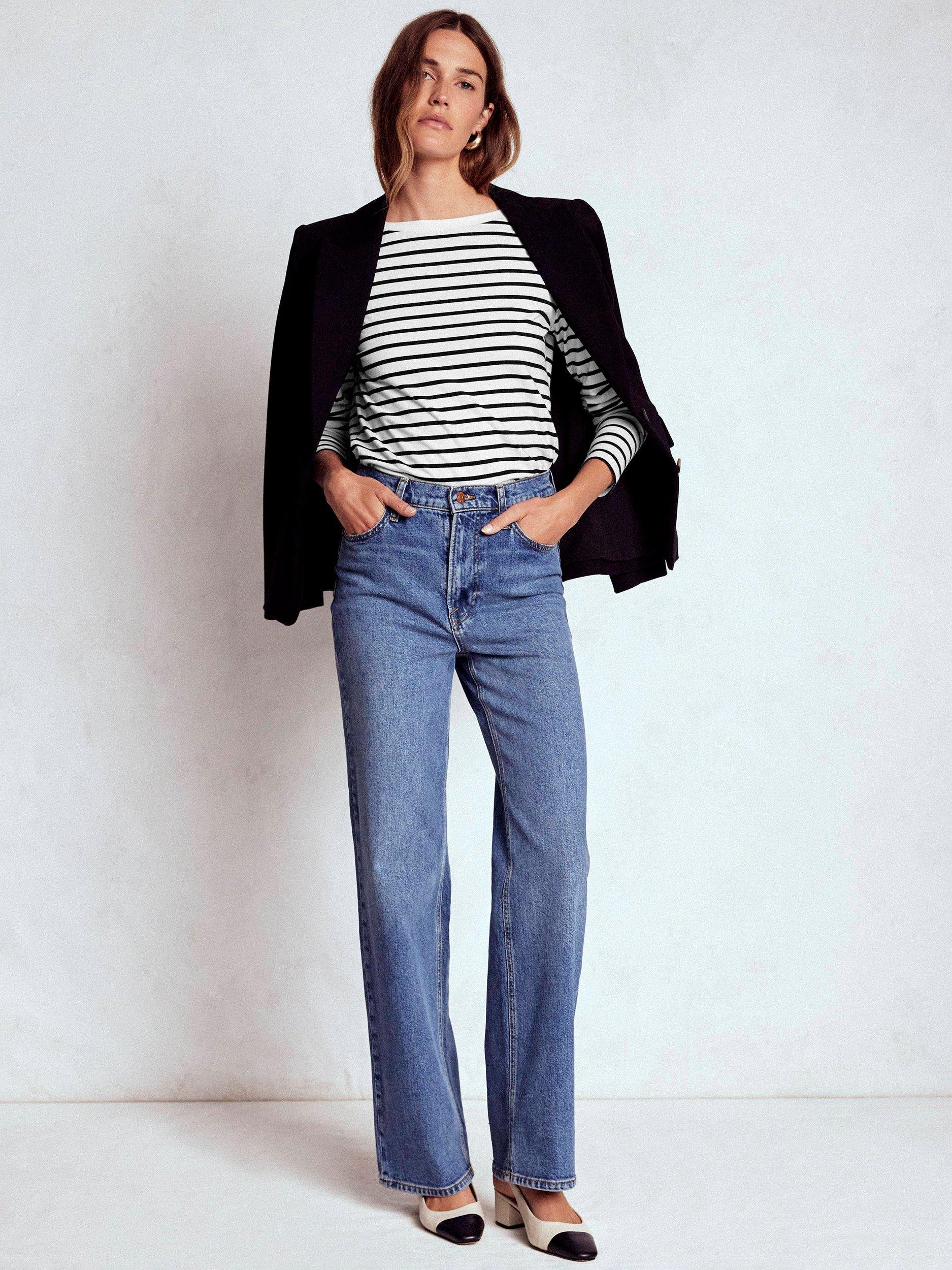 Product image 1 of 5, which shows Boden Olivia Breton Stripe Top, Ivory/Black, 8