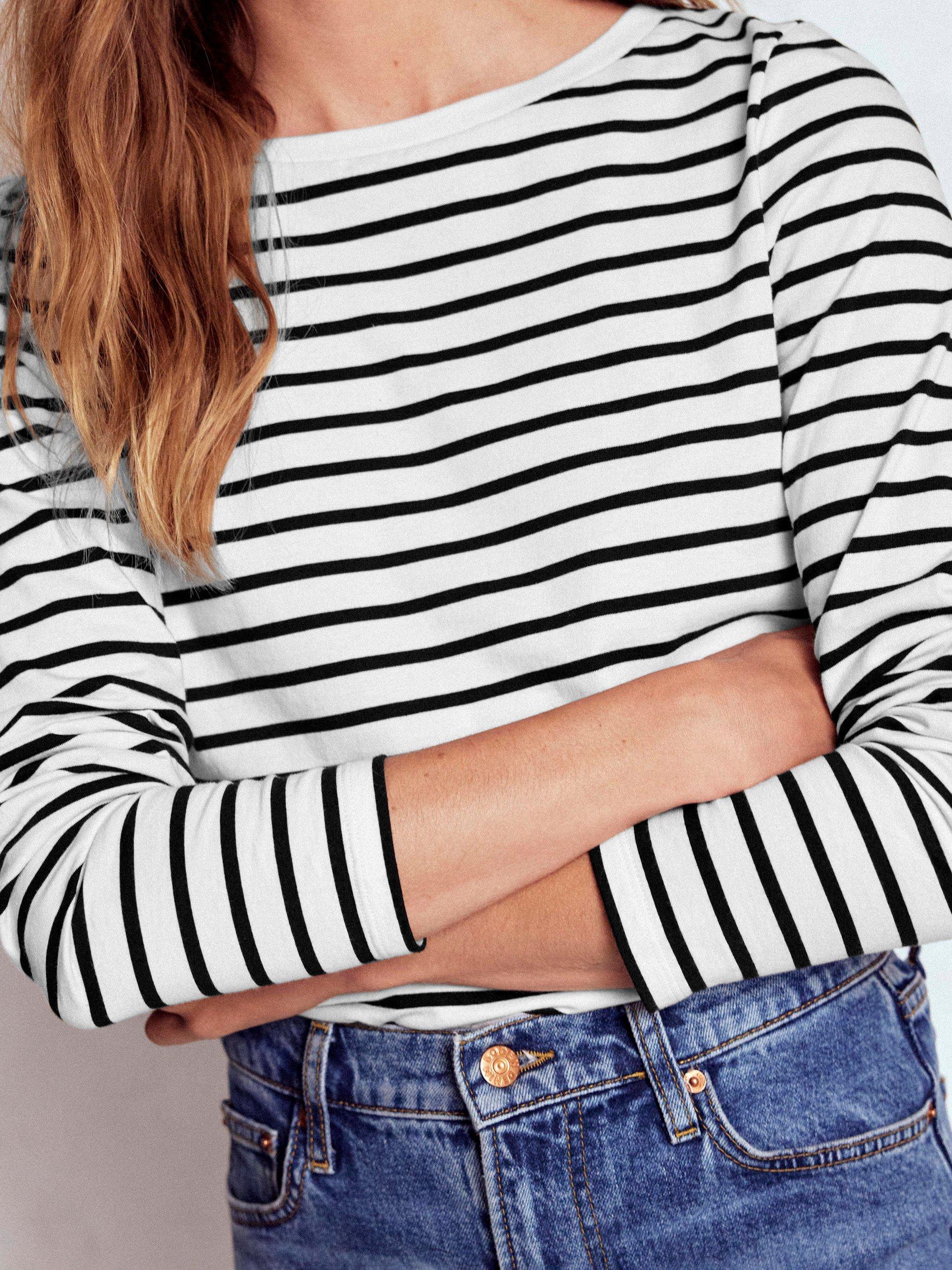 Product image 2 of 5, which shows Boden Olivia Breton Stripe Top, Ivory/Black, 8