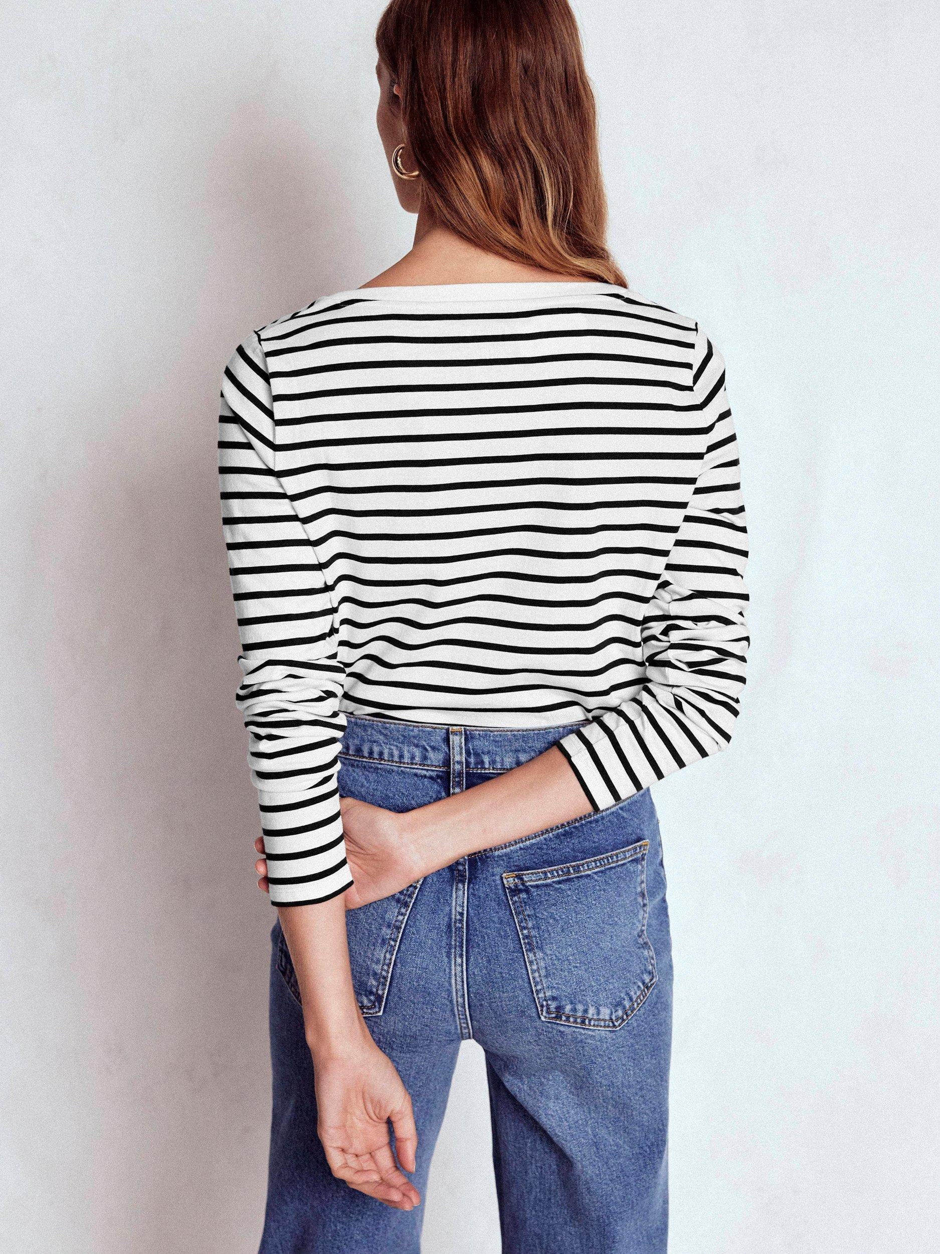 Product image 3 of 5, which shows Boden Olivia Breton Stripe Top, Ivory/Black, 8