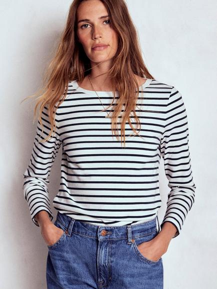 Boden Olivia Breton Stripe Top, Ivory/Navy