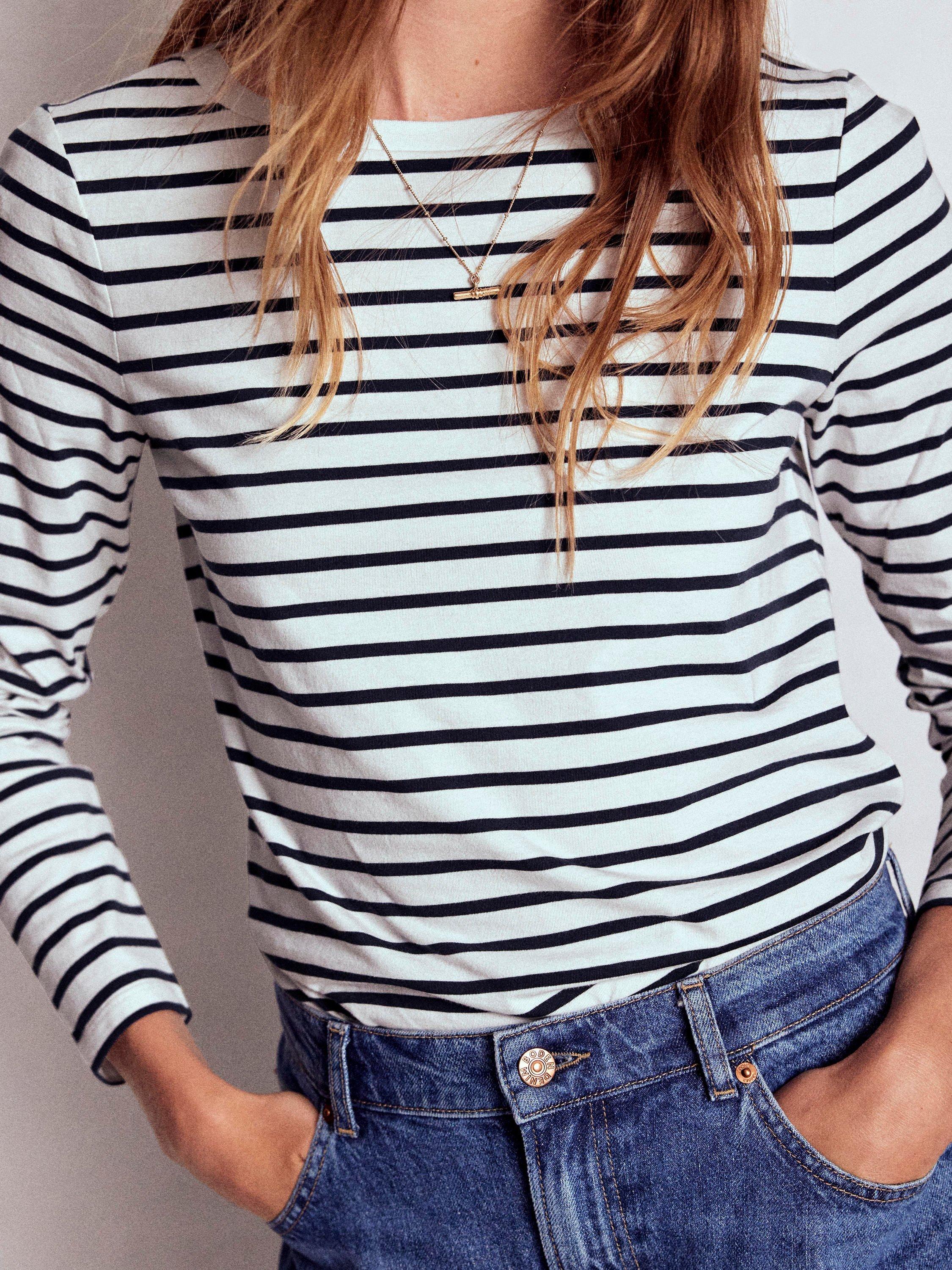 Product image 2 of 6, which shows Boden Olivia Breton Stripe Top, Ivory/Navy, 8