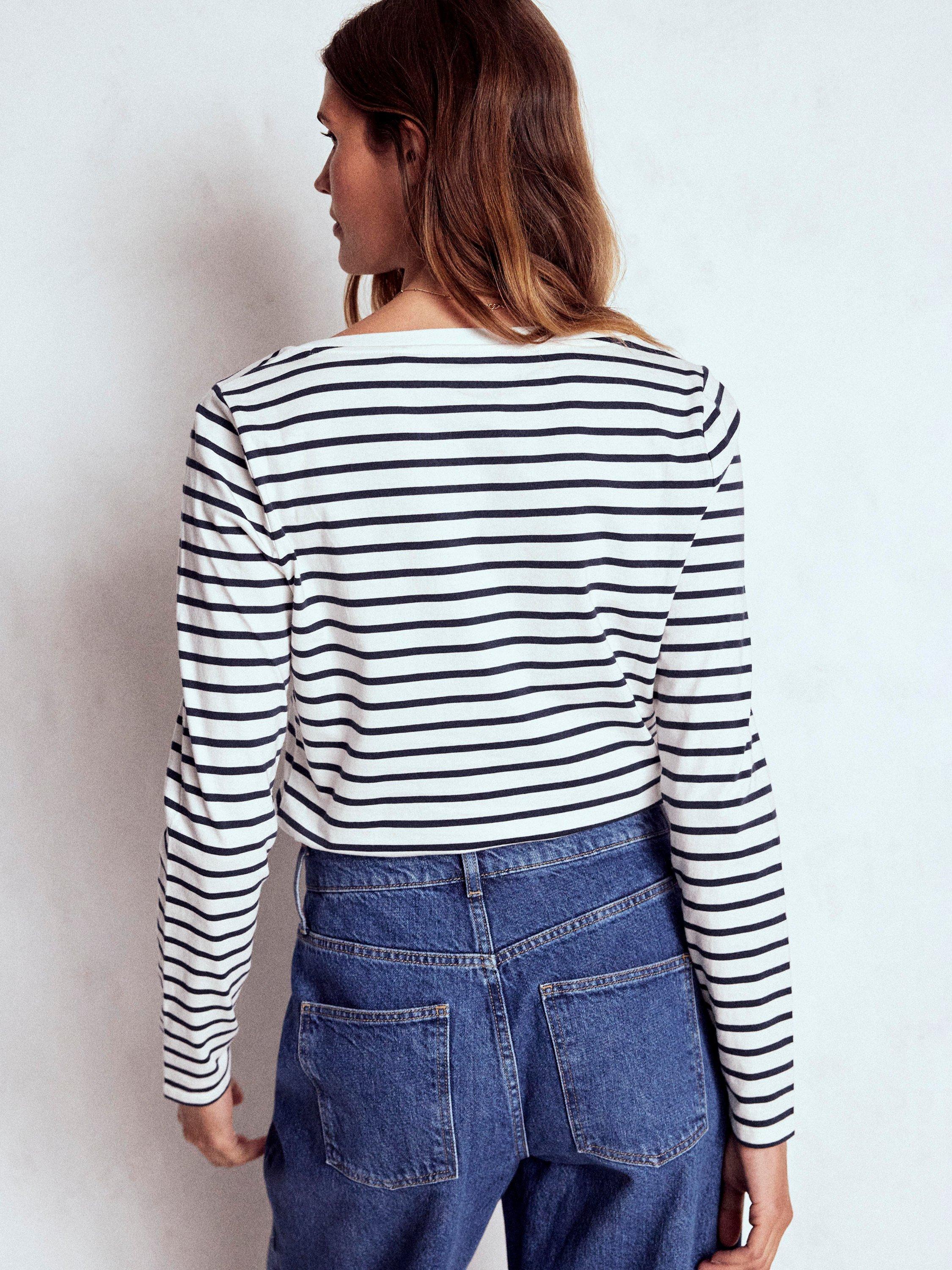 Product image 3 of 6, which shows Boden Olivia Breton Stripe Top, Ivory/Navy, 8