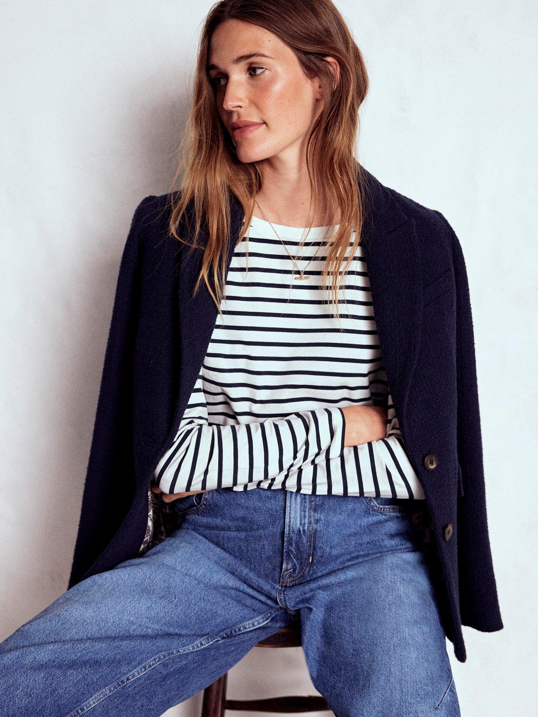 Product image 5 of 6, which shows Boden Olivia Breton Stripe Top, Ivory/Navy, 8