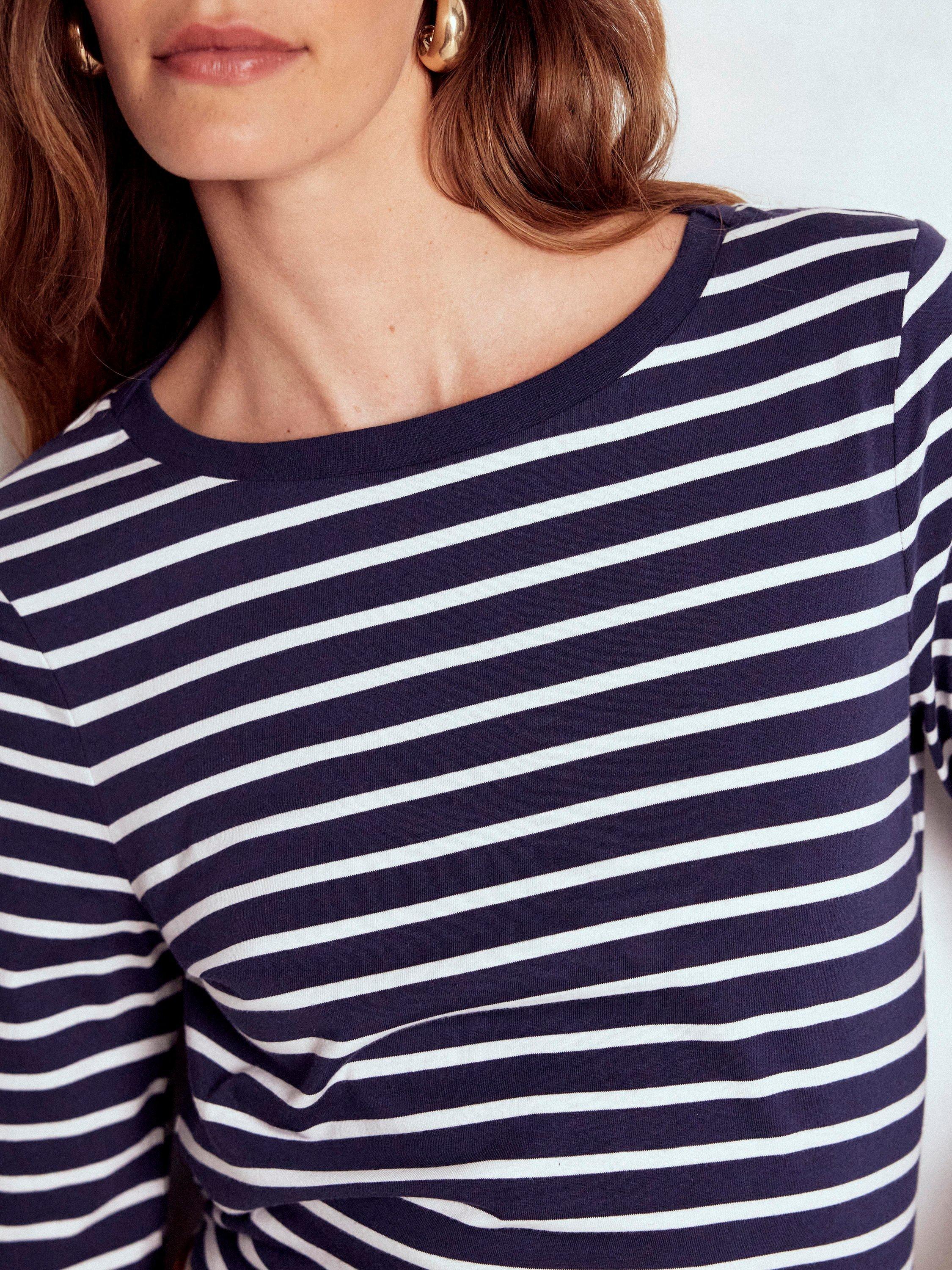 Product image 2 of 5, which shows Boden Olivia Breton Stripe Top, Navy/Ivory, 8