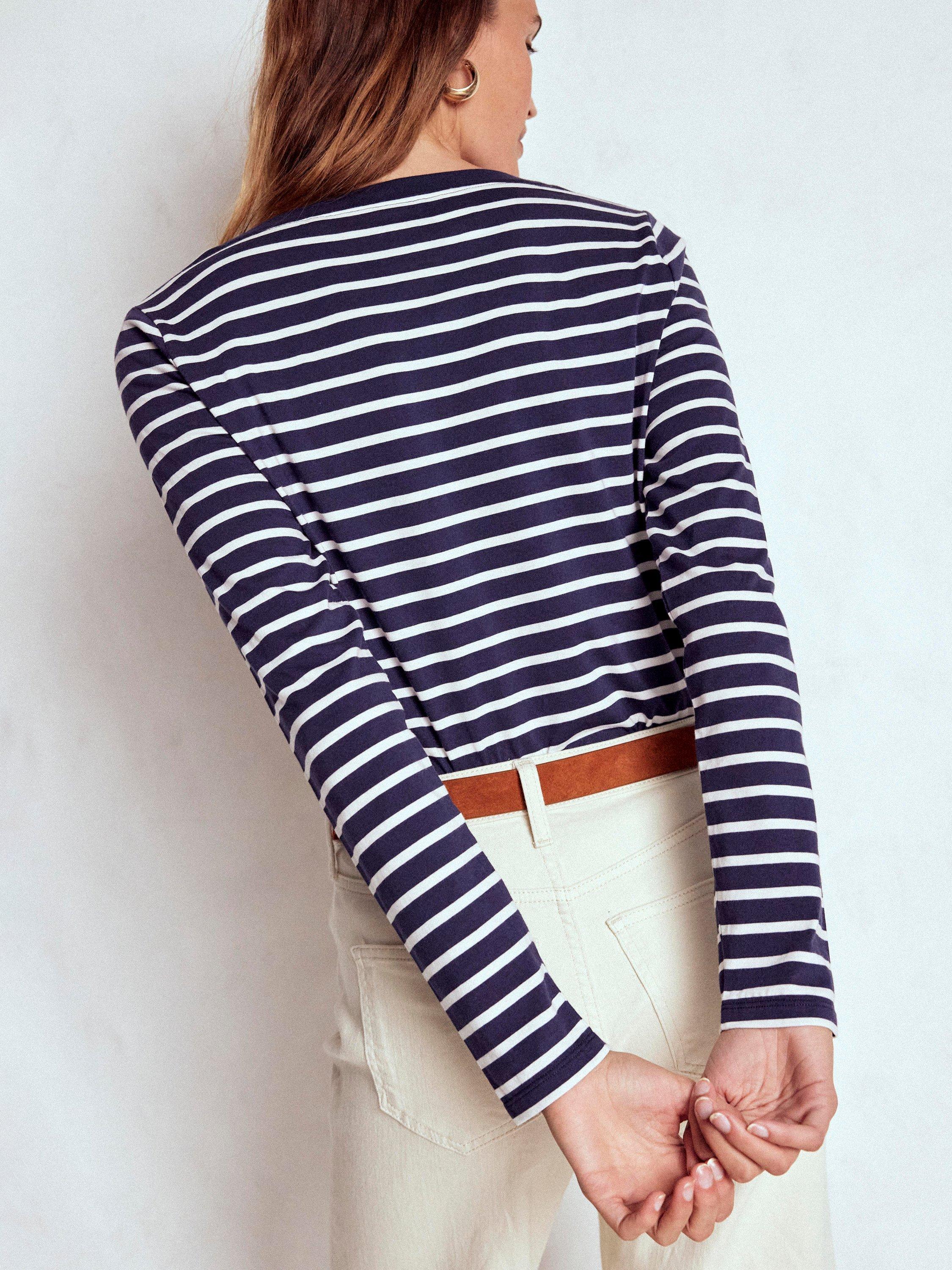 Product image 3 of 5, which shows Boden Olivia Breton Stripe Top, Navy/Ivory, 8