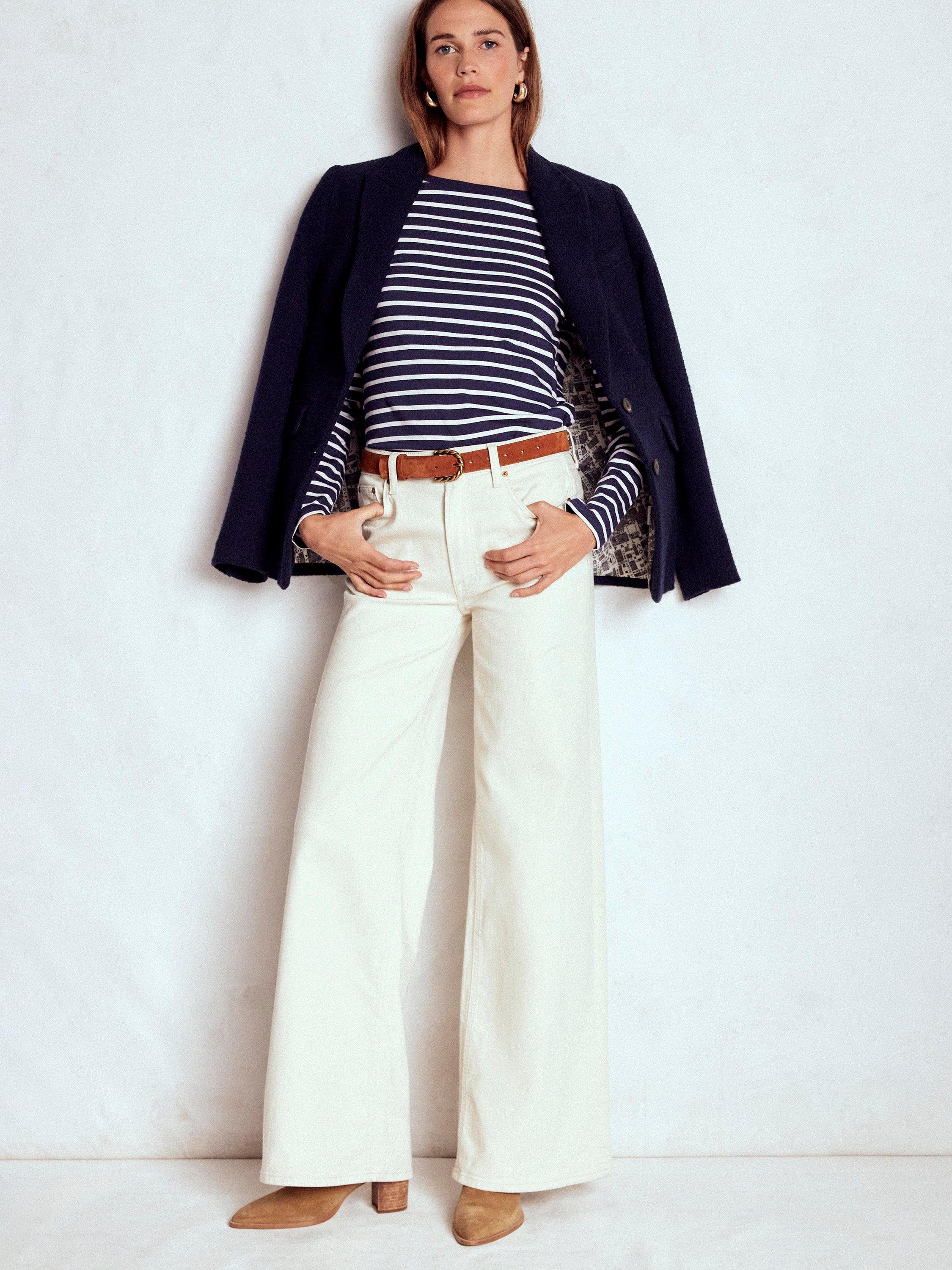 Product image 4 of 5, which shows Boden Olivia Breton Stripe Top, Navy/Ivory, 8