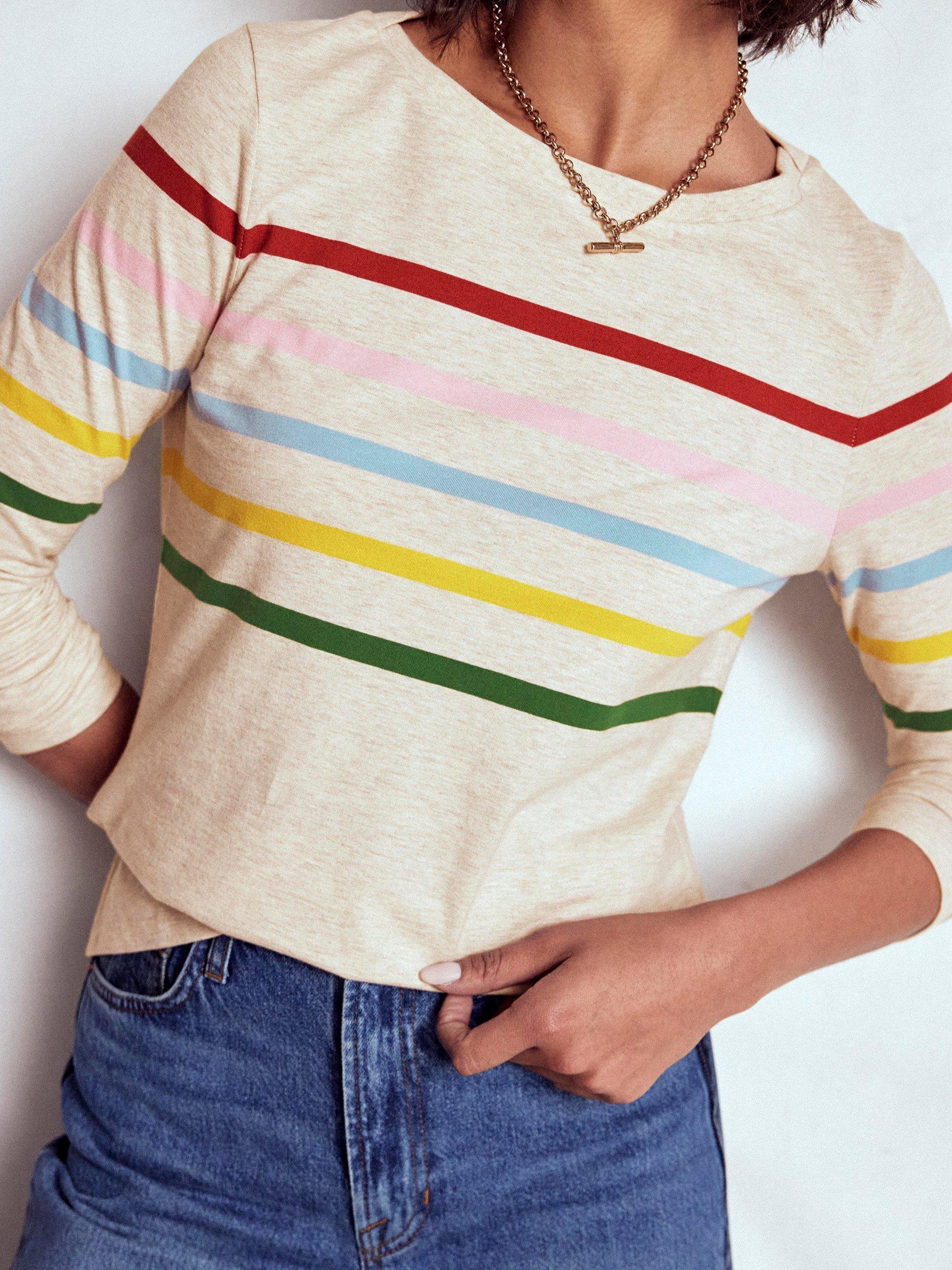 Product image 5 of 6, which shows Boden Olivia Breton Stripe Top, Oatmeal/Multi, 8