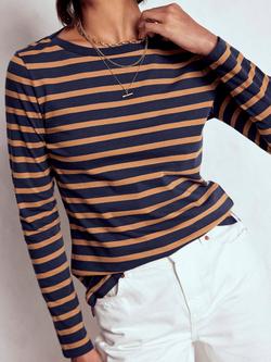 Boden Olivia Breton Stripe Top, Navy/Camel
