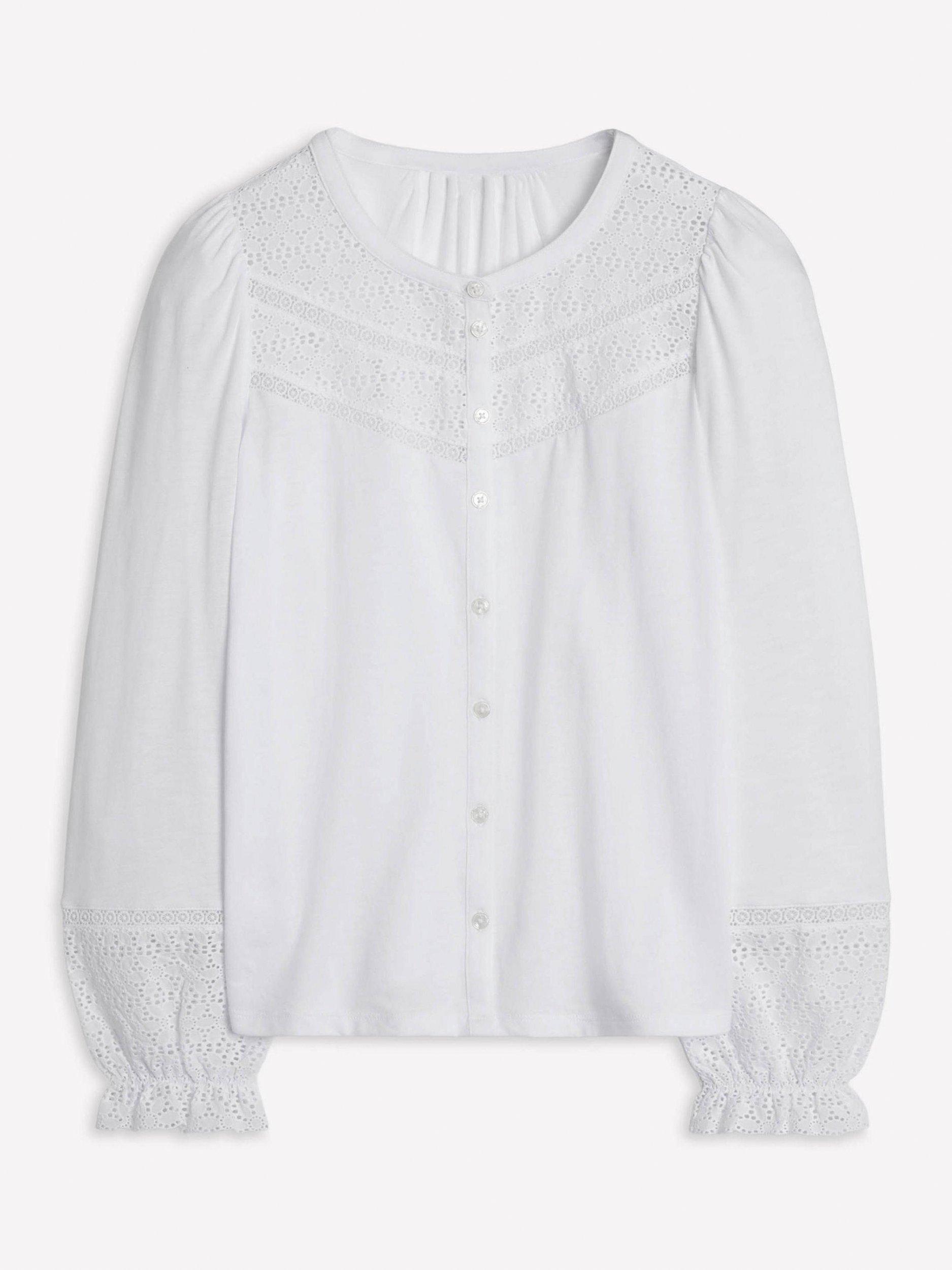 Product image 5 of 5, which shows Boden Pippa Broderie Jersey Shirt, White, 8