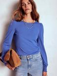 Boden Smocked Cuff Top, Denim Blue