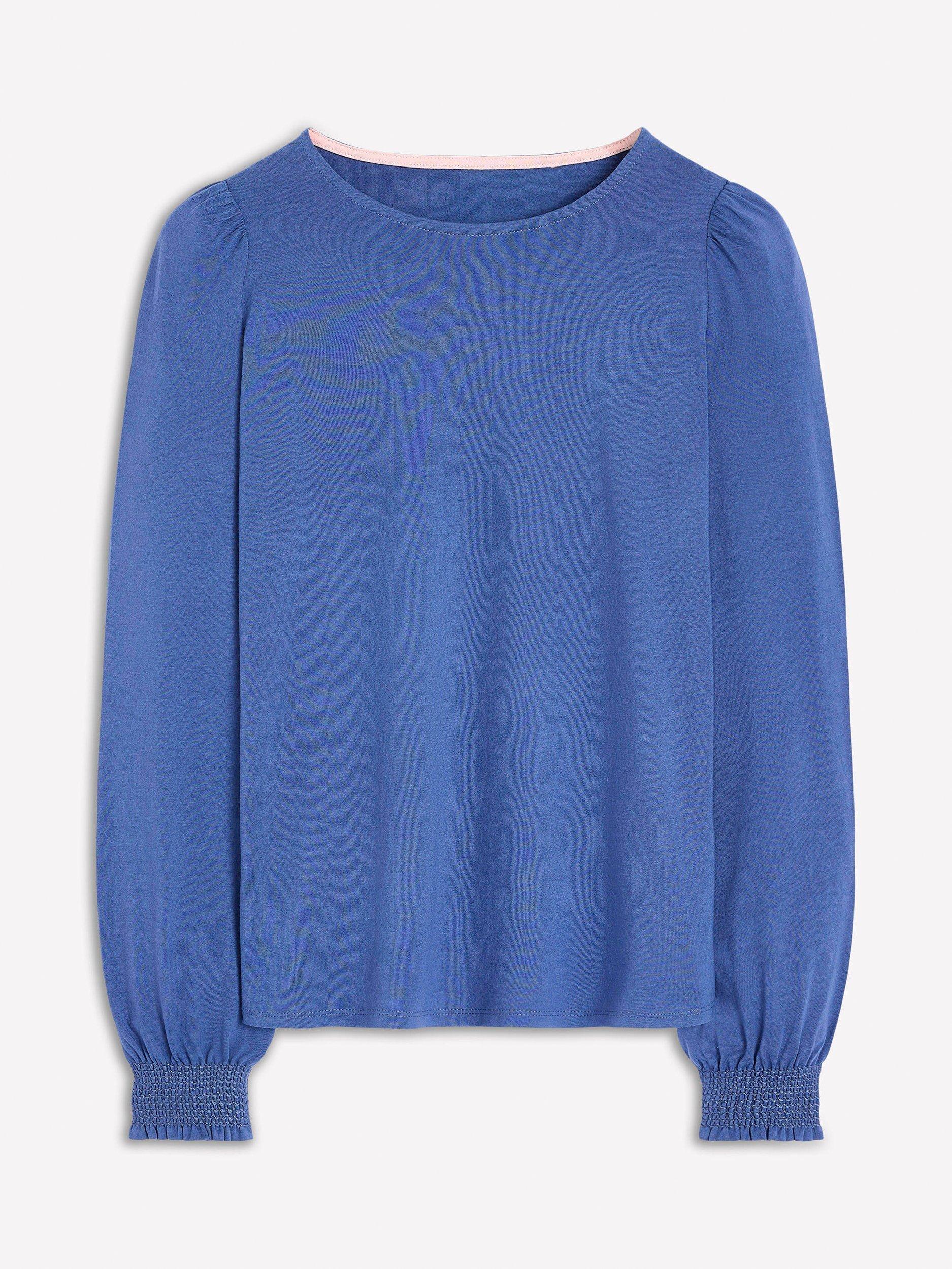 Product image 4 of 4, which shows Boden Smocked Cuff Top, Denim Blue, 8