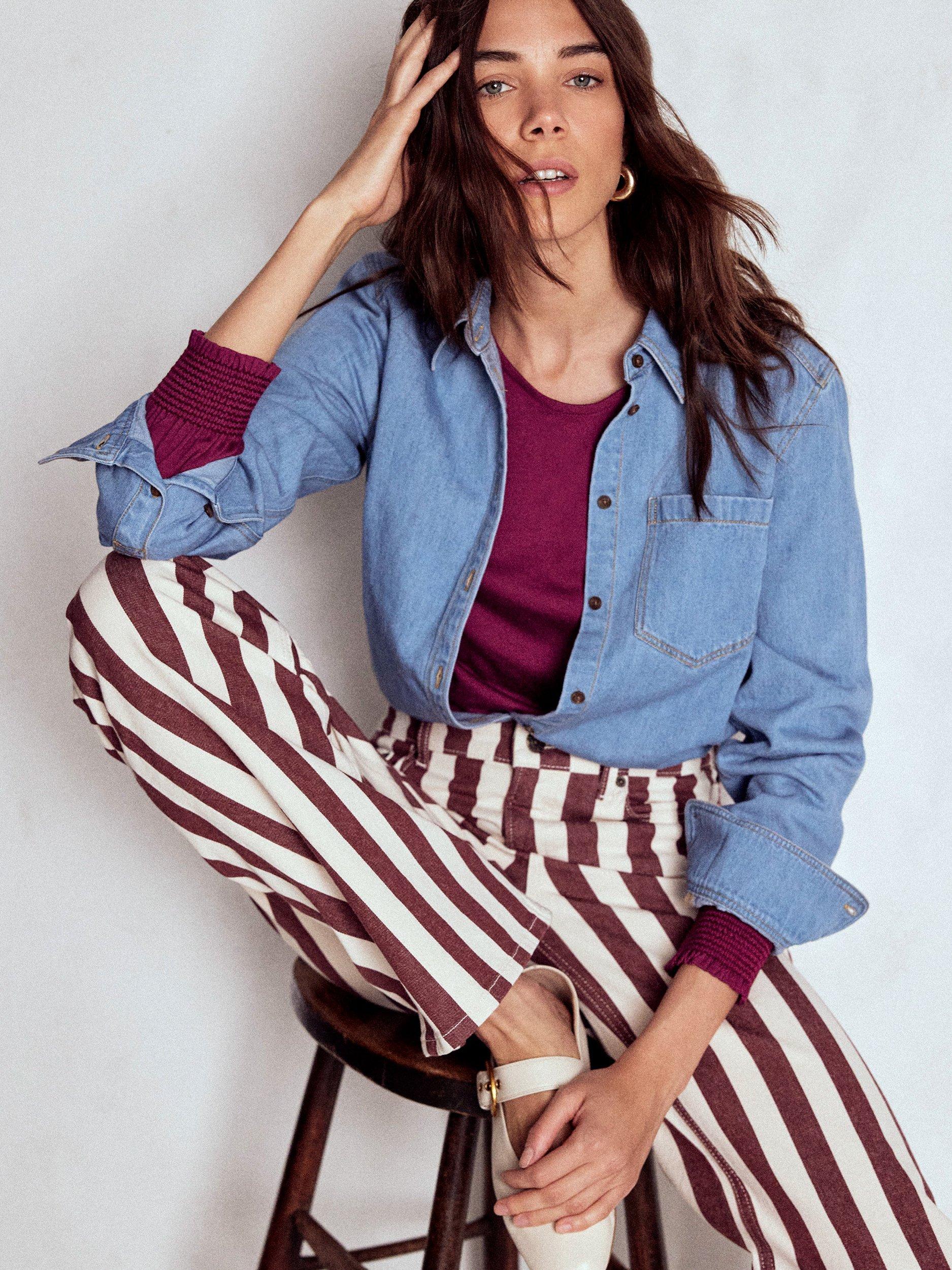 Product image 2 of 5, which shows Boden Smocked Cuff Long Sleeve Top, Deep Wisteria, 16