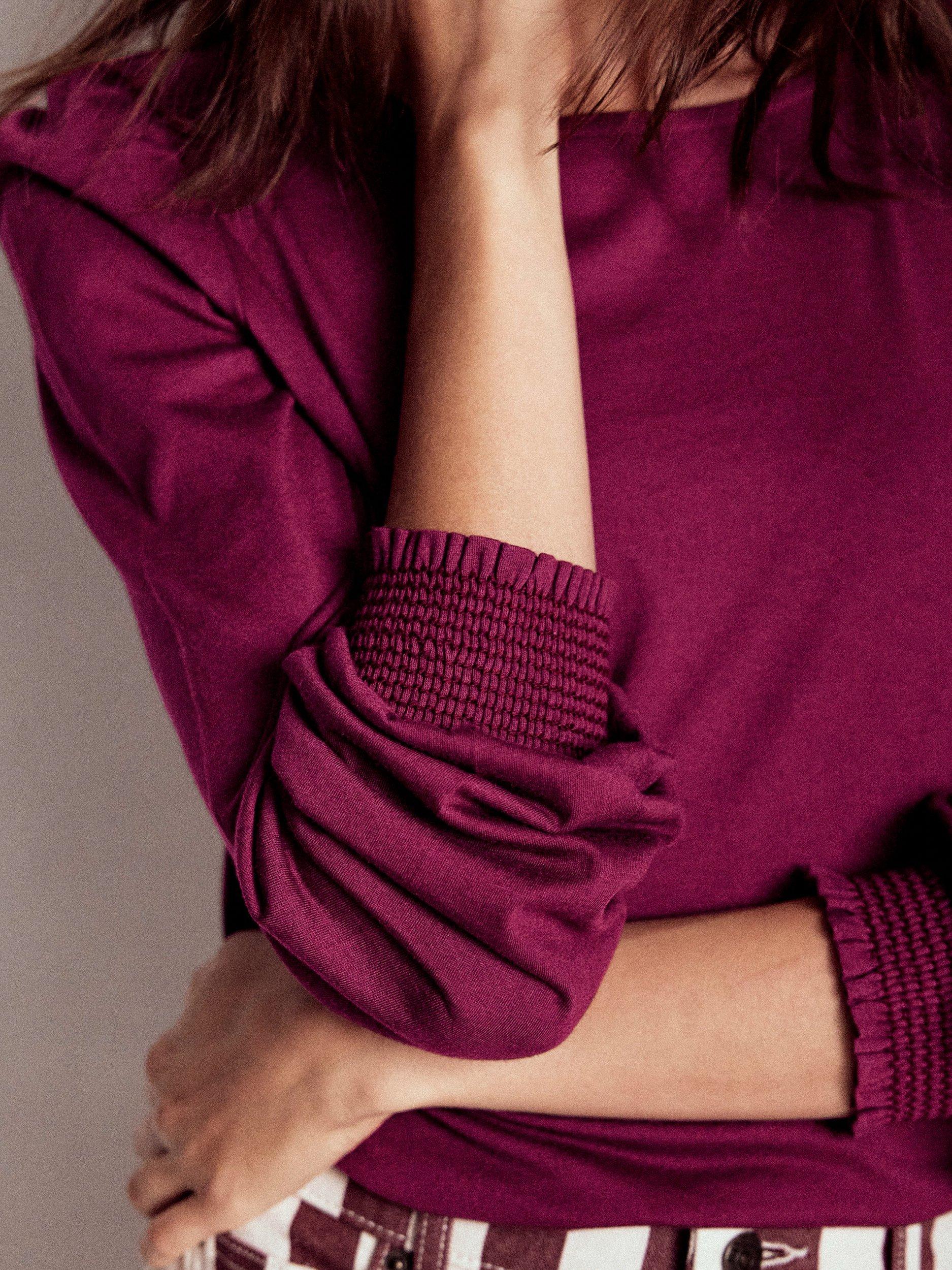 Product image 3 of 5, which shows Boden Smocked Cuff Long Sleeve Top, Deep Wisteria, 16