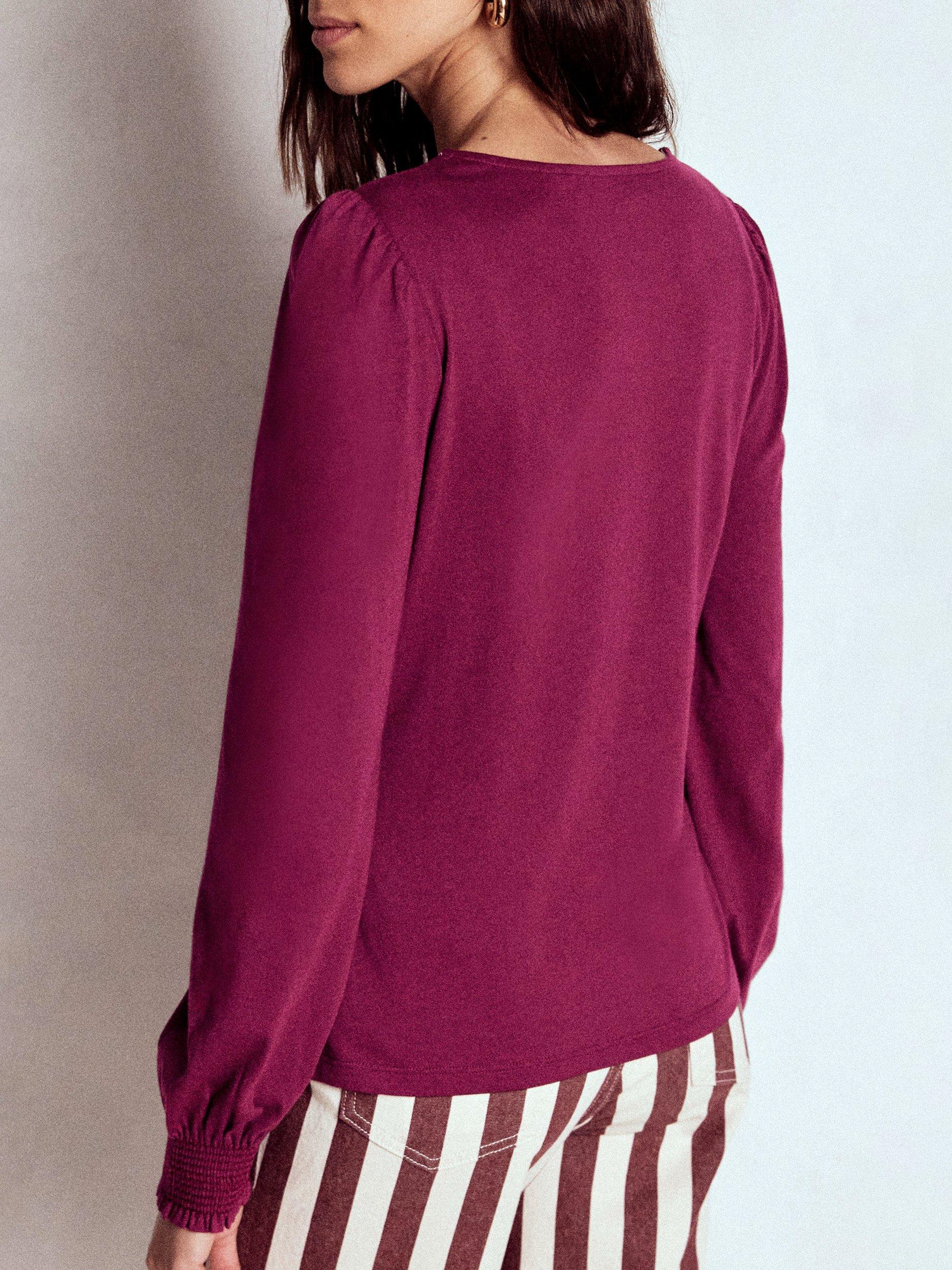 Product image 4 of 5, which shows Boden Smocked Cuff Long Sleeve Top, Deep Wisteria, 16