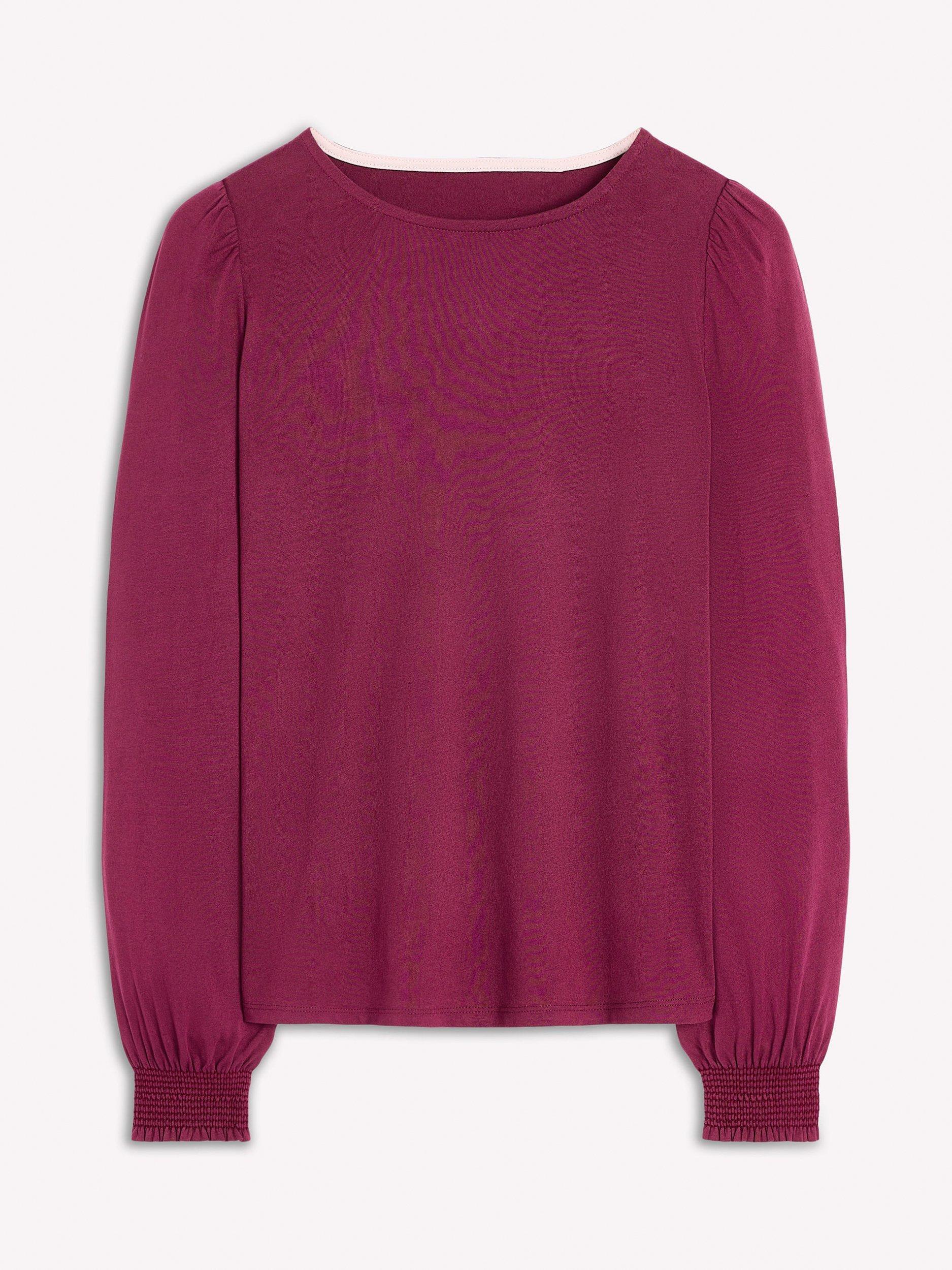 Product image 5 of 5, which shows Boden Smocked Cuff Long Sleeve Top, Deep Wisteria, 16