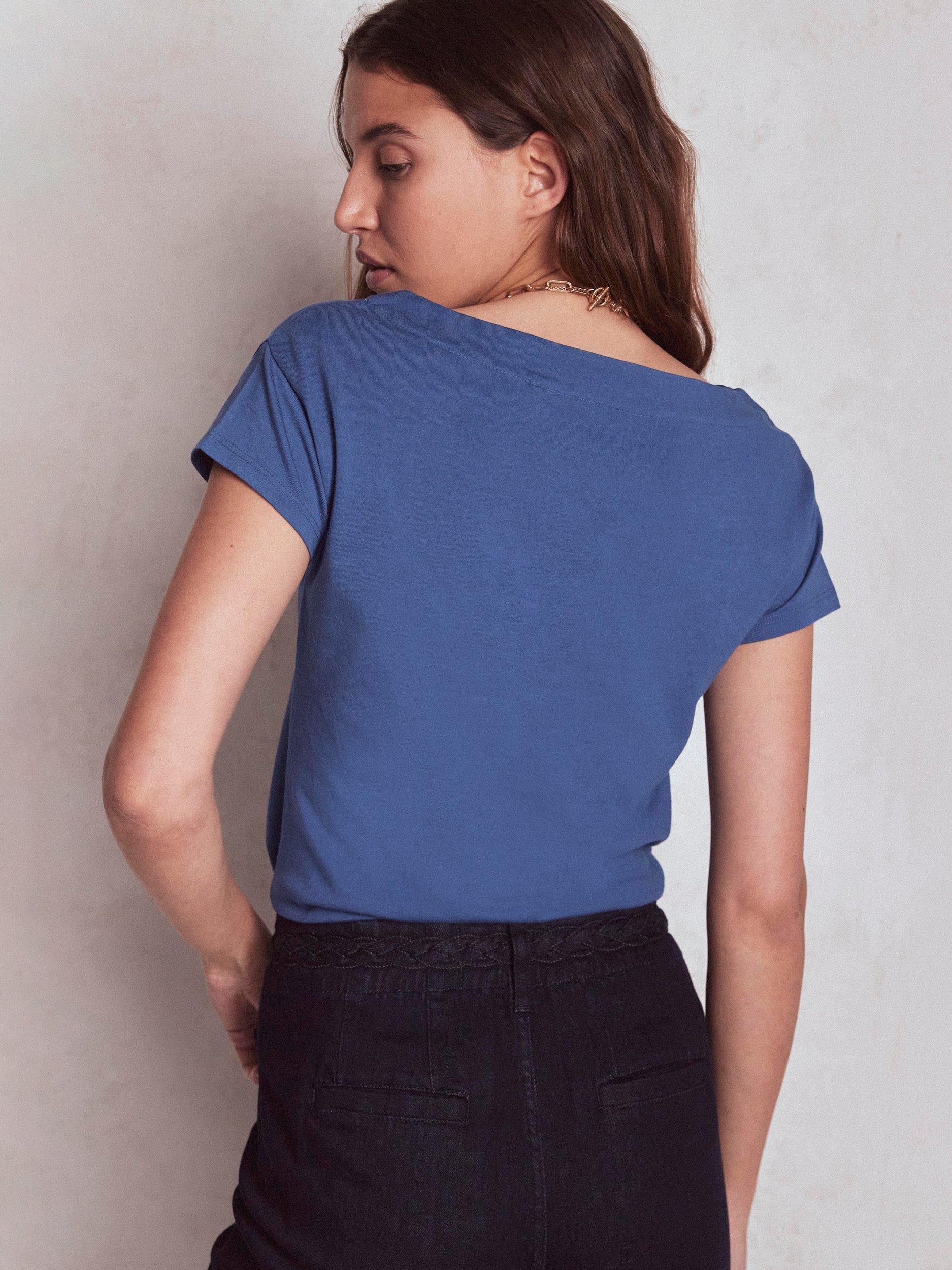Product image 3 of 4, which shows Boden Super Soft Boat Neck T-Shirt, Denim Blue, 10