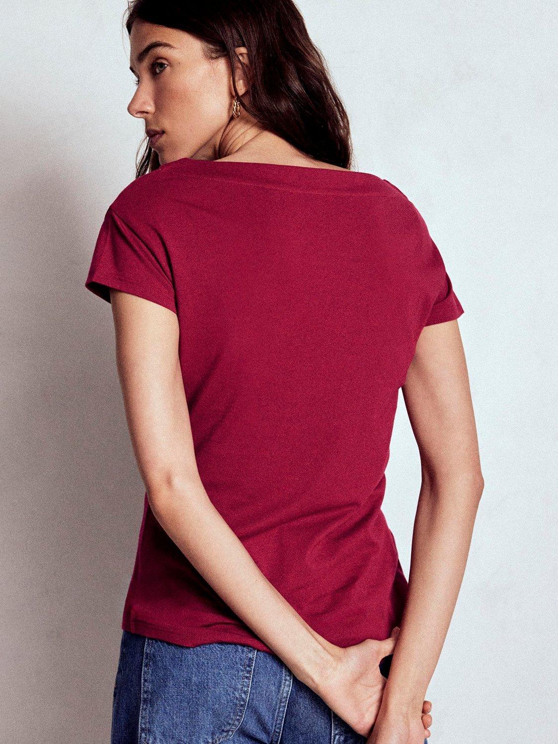 Product image 3 of 5, which shows Boden Super Soft Boat Neck T-Shirt, Burgundy Red, 8