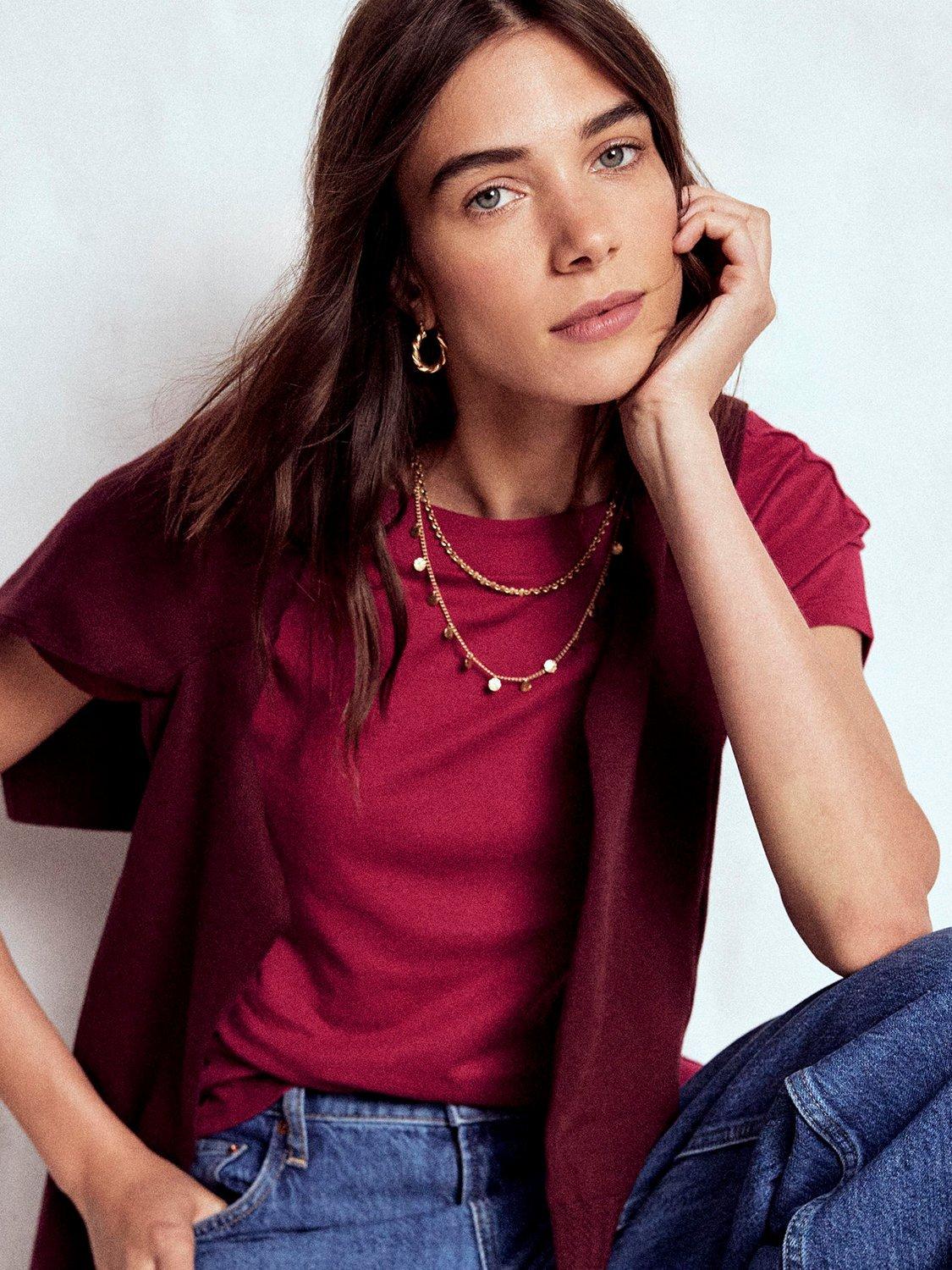 Product image 4 of 5, which shows Boden Super Soft Boat Neck T-Shirt, Burgundy Red, 8