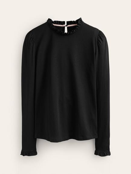 Boden Frill Detail Long Sleeve Top, Black