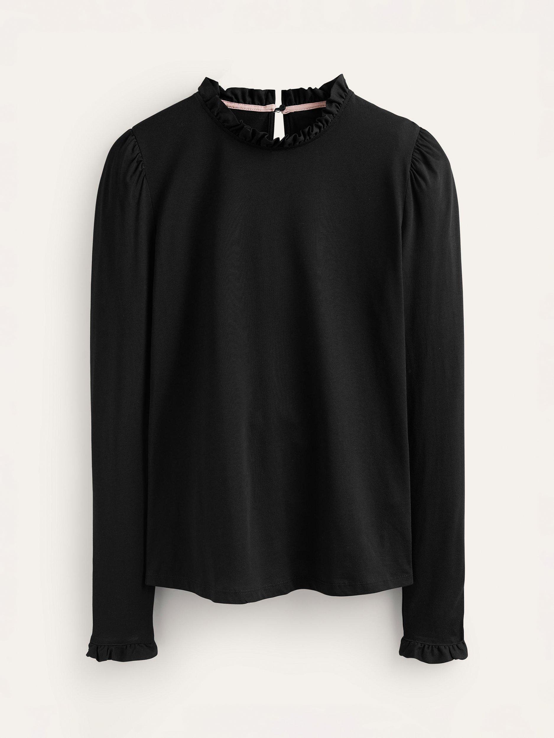 Product image 4 of 4, which shows Boden Frill Detail Long Sleeve Top, Black, 8
