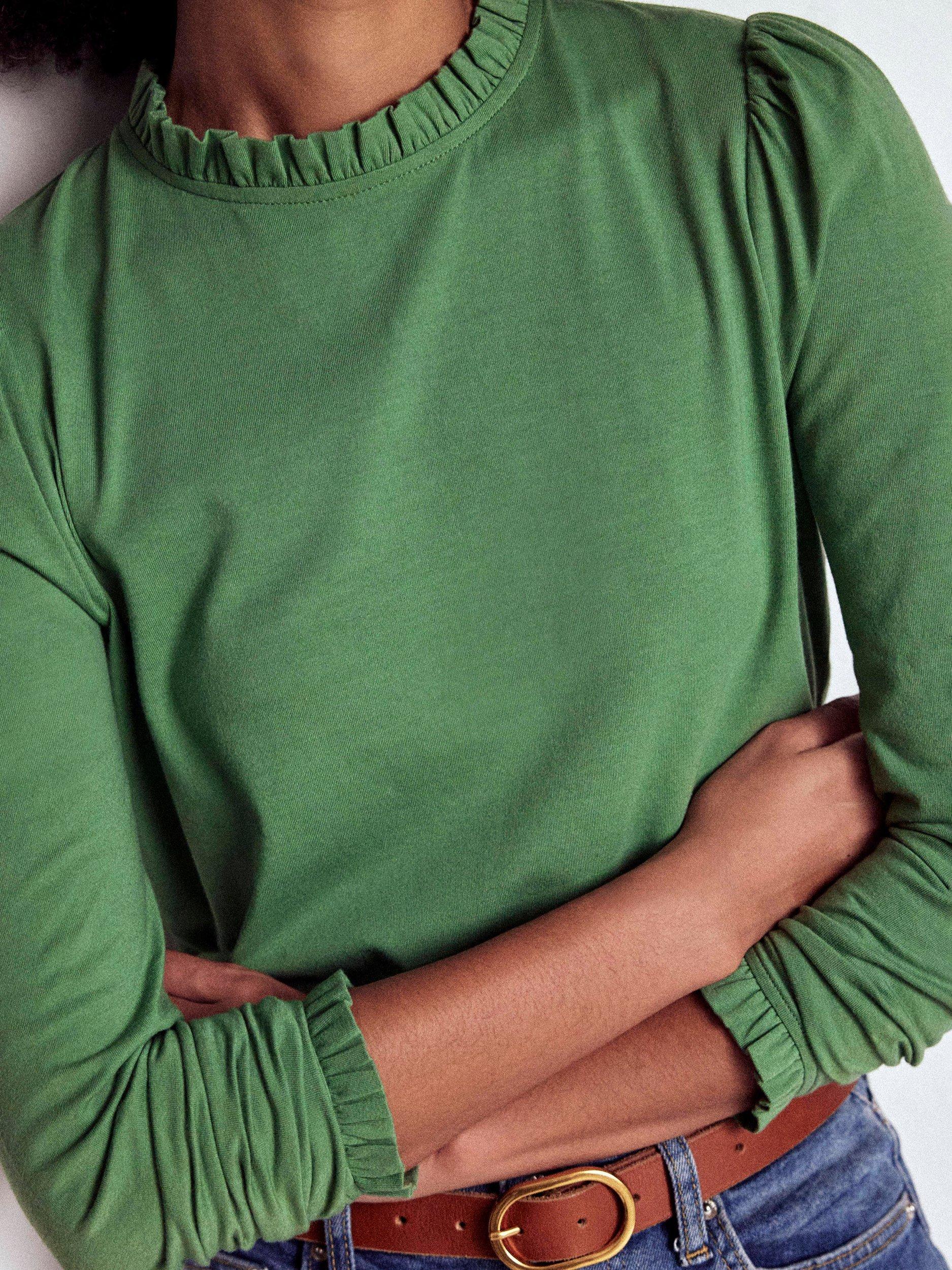 Product image 2 of 5, which shows Boden Super Soft Frill Top, Newt Green, 8