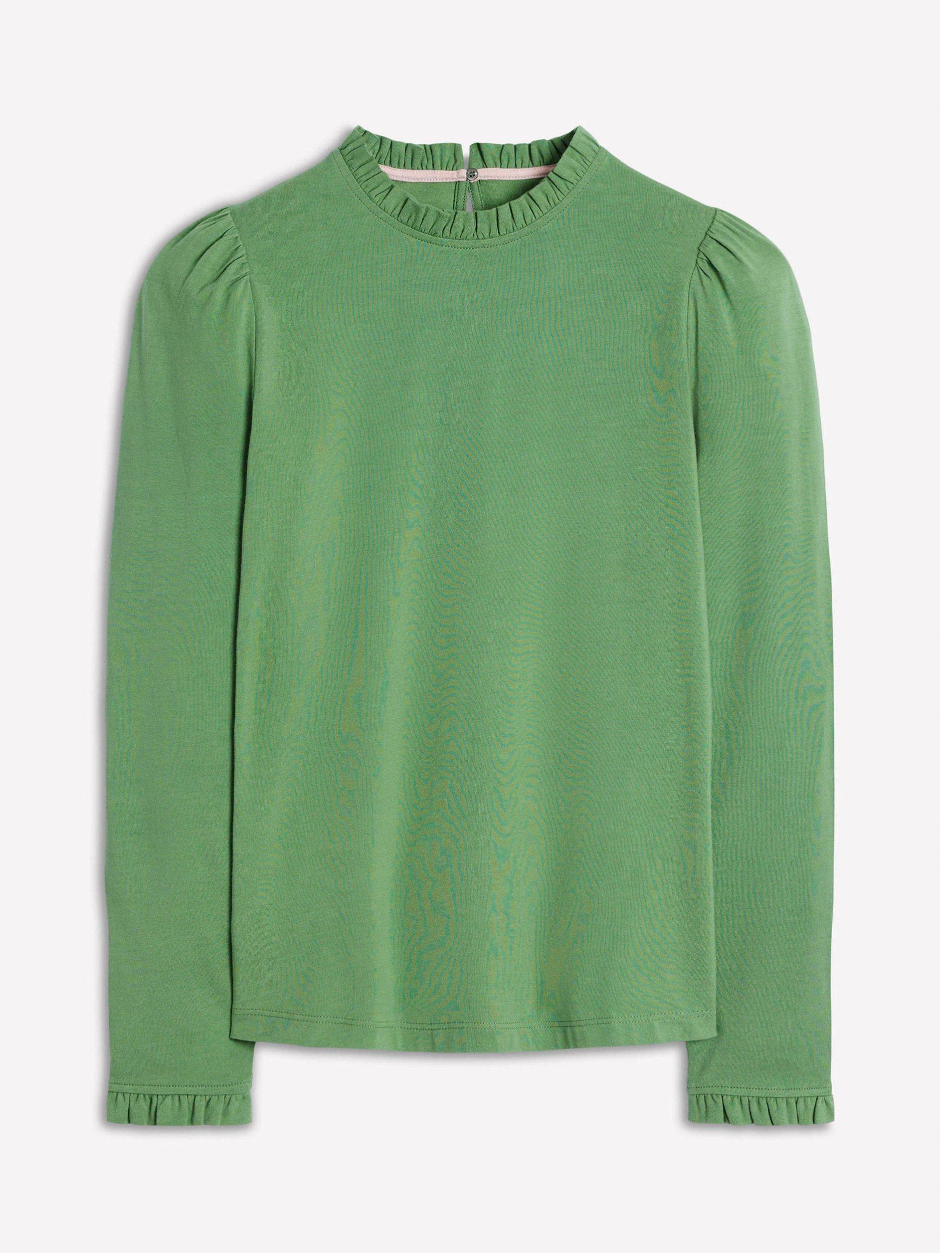 Product image 5 of 5, which shows Boden Super Soft Frill Top, Newt Green, 8