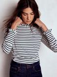 Boden Stripe Frill Detail Top, Ivory/Navy