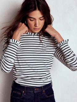 Boden Stripe Frill Detail Top, Ivory/Navy, Ivory/Navy