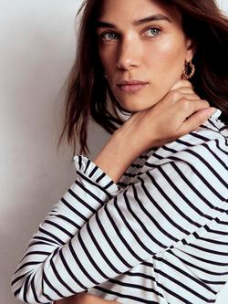 Boden Stripe Frill Detail Top, Ivory/Navy - view 2, Ivory/Navy