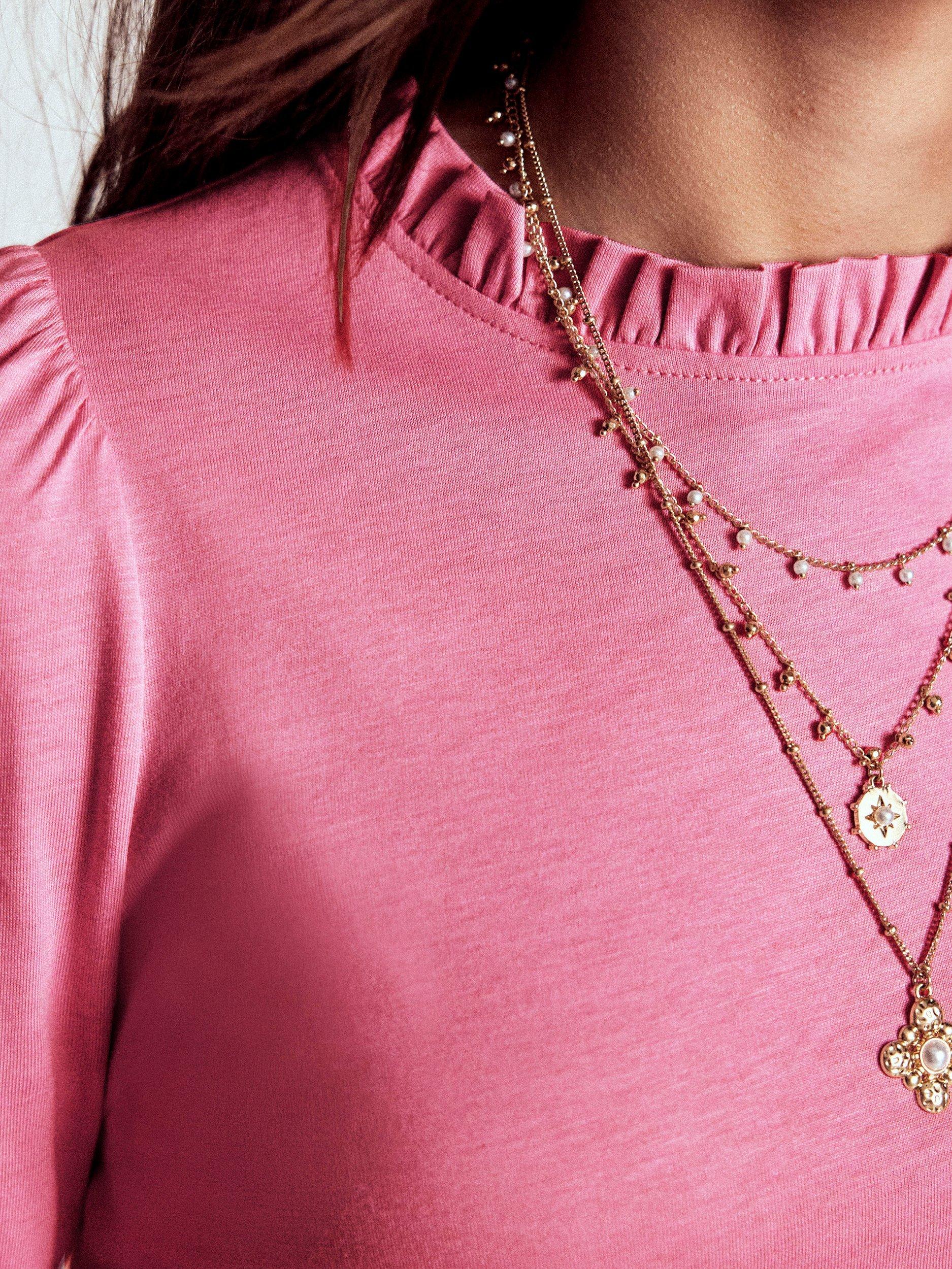 Product image 2 of 4, which shows Boden Frill Detail Long Sleeve Top, Formica Pink, 8