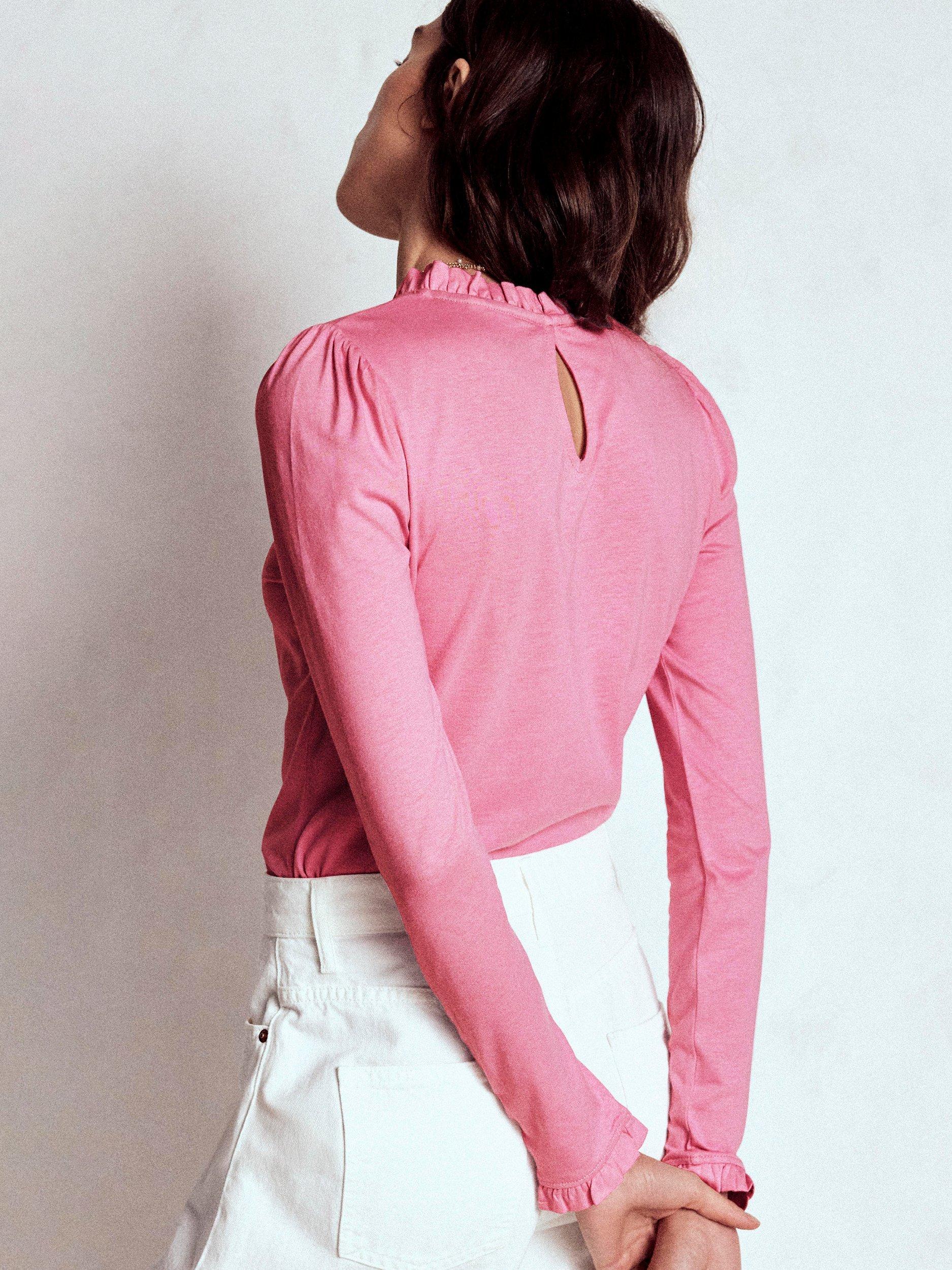 Product image 3 of 4, which shows Boden Frill Detail Long Sleeve Top, Formica Pink, 8
