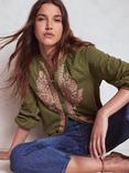 Boden Alma Embroidered Jersey Shirt, Woodland Green