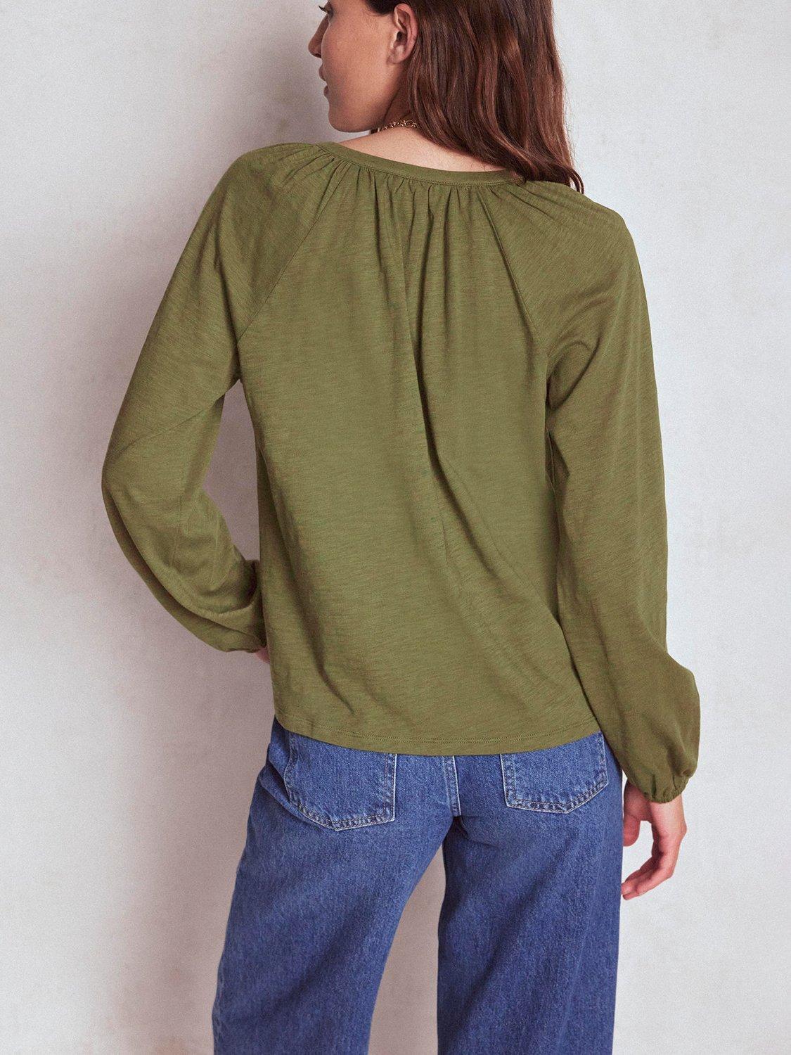Product image 4 of 5, which shows Boden Alma Embroidered Jersey Shirt, Woodland Green, 8