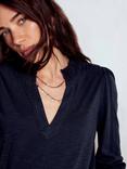 Boden Aria Broderie Notch Neck Top, Navy