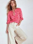 Boden Elsa Floral Smocked Yoke Jersey Shirt, Red/Multi