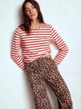 Boden Mariner Breton Stripe Button Detail Top, Ivory/Red