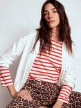 Boden Mariner Breton Stripe Button Detail Top, Ivory/Red