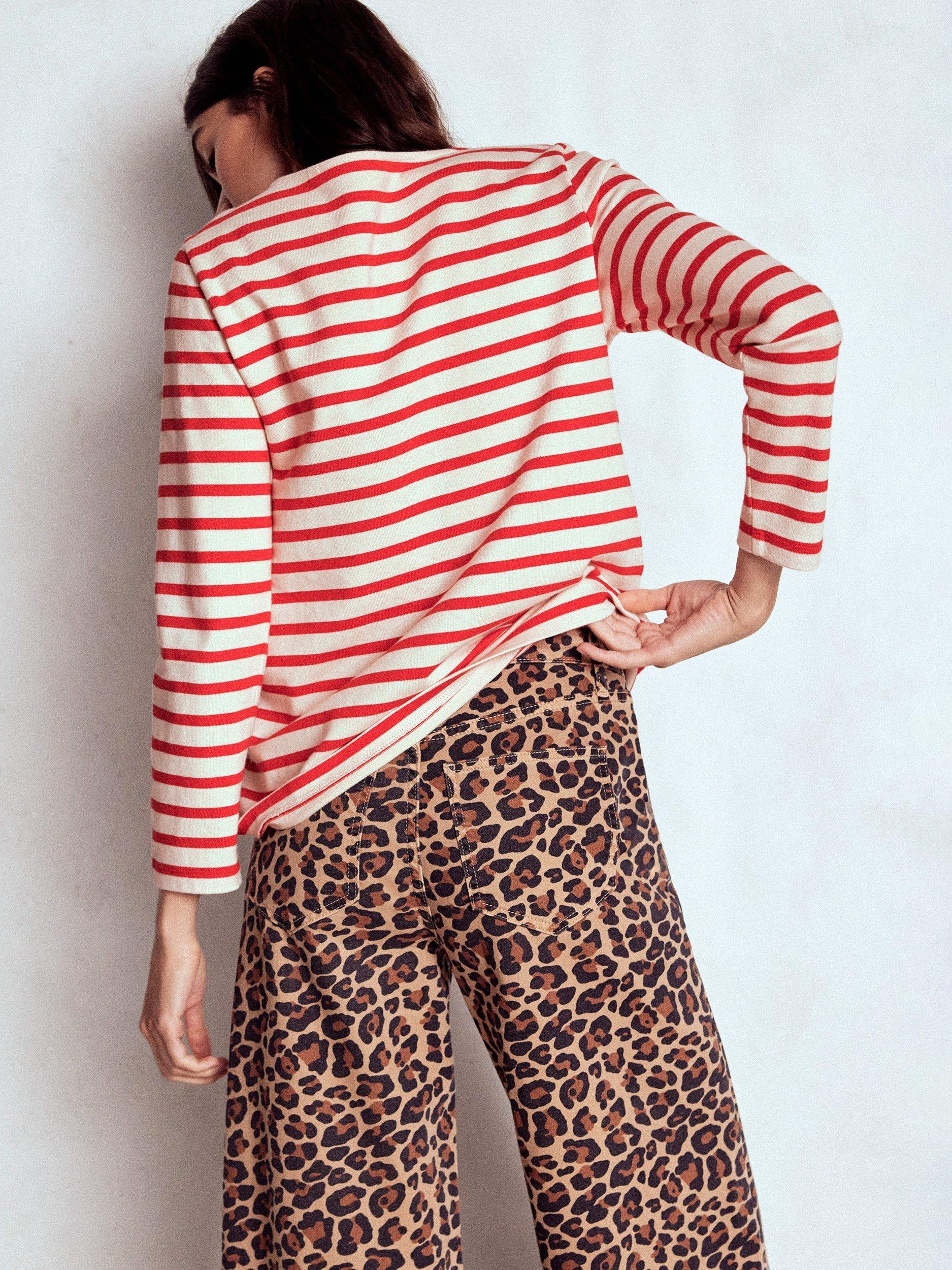Product image 4 of 5, which shows Boden Mariner Breton Stripe Button Detail Top, Ivory/Red, 8