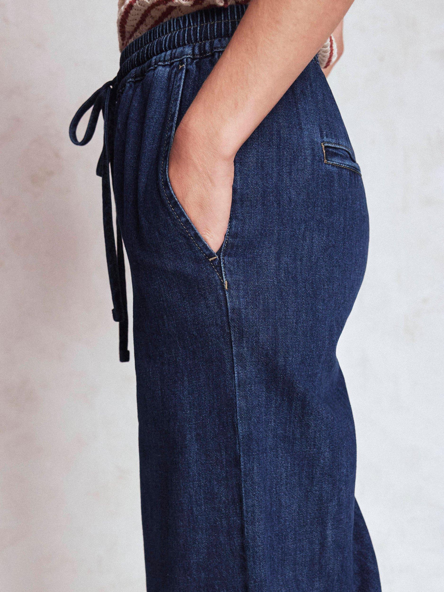 Product image 6 of 7, which shows Boden Drawcord Denim Trousers, Mid Wash, 12