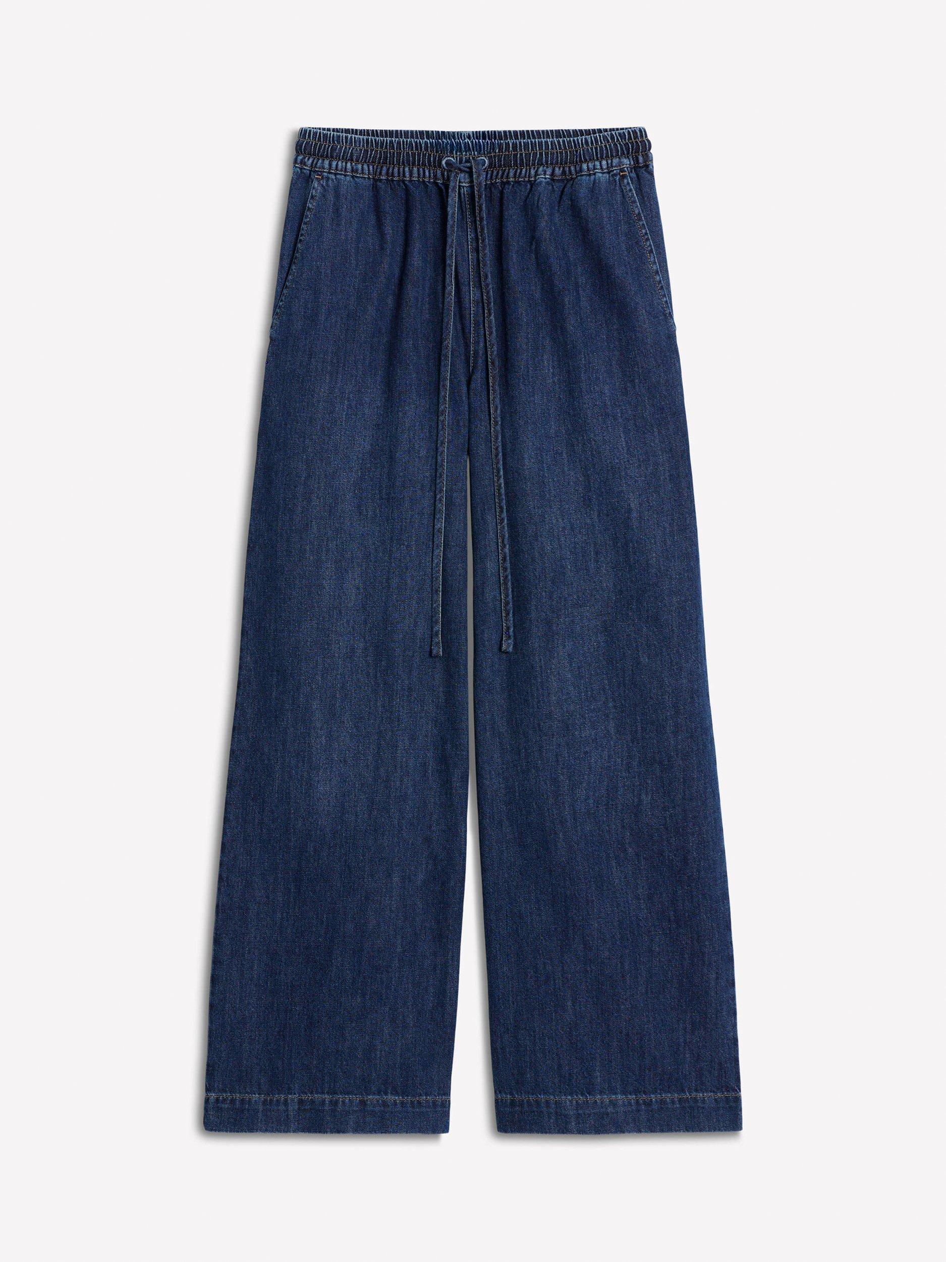 Product image 7 of 7, which shows Boden Drawcord Denim Trousers, Mid Wash, 12