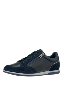 Geox Renan Suede Blend Lace Up Trainers, Navy - view 2, Navy