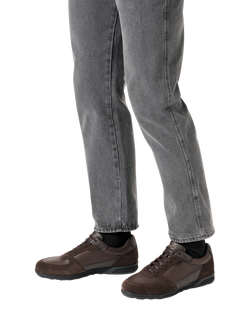 Geox Spherica Actif X3 ABX Leather Blend Lace Up Trainers, Dark Coffee - view 2, Dark Coffee