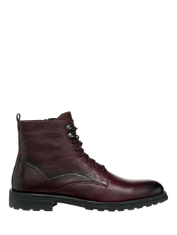 Geox Redclif Leather Lace Up Ankle Boots, Wine