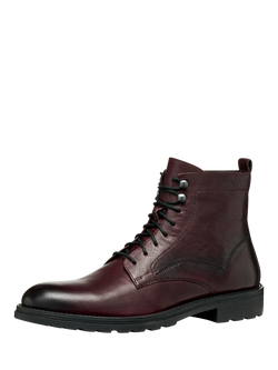Geox Redclif Leather Lace Up Ankle Boots - view 2, Wine