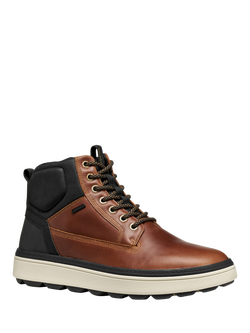 Geox Spherica ECUB-1.1 Leather Blend Lace Up Ankle Boots, Brown/Black - view 2, Brown/Black