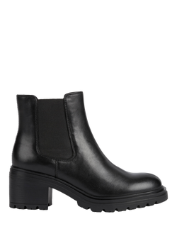 Geox Damiana Leather Block Heel Chelsea Boots, Black, Black