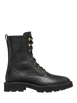 Geox Norize Leather Lace Up Biker Boots, Black, Black